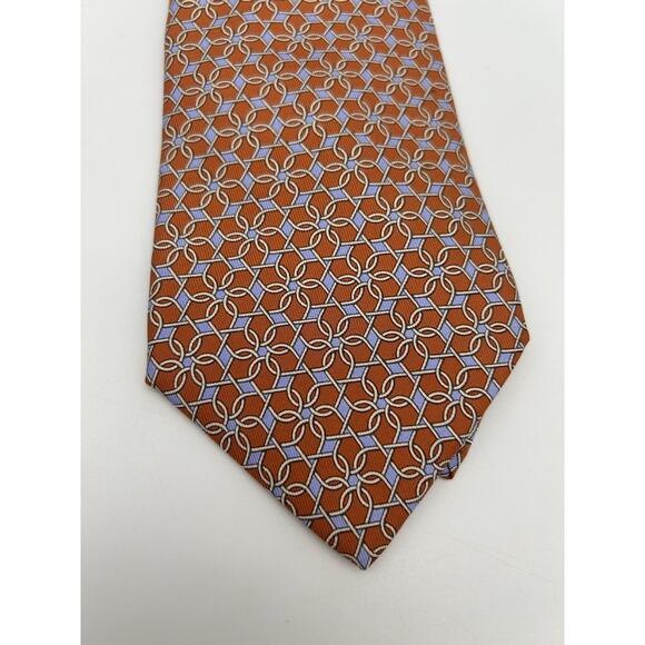 Hermes Men’s Tie Silk Necktie 7884 MA Geometric Floral Orange Purple - Picture 1 of 9
